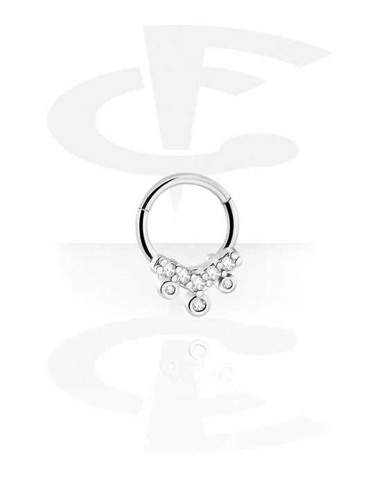 Piercing Rings, Piercing clicker (surgical steel, silver, shiny finish) with crystal stones, Surgical Steel 316L ,  Plated Brass