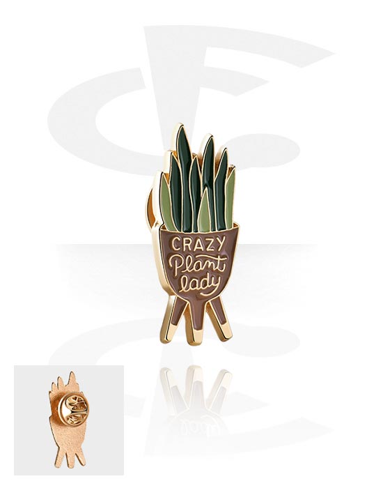 Brocher, Pins med plant design og "crazy plant lady" lettering, Legeret stål