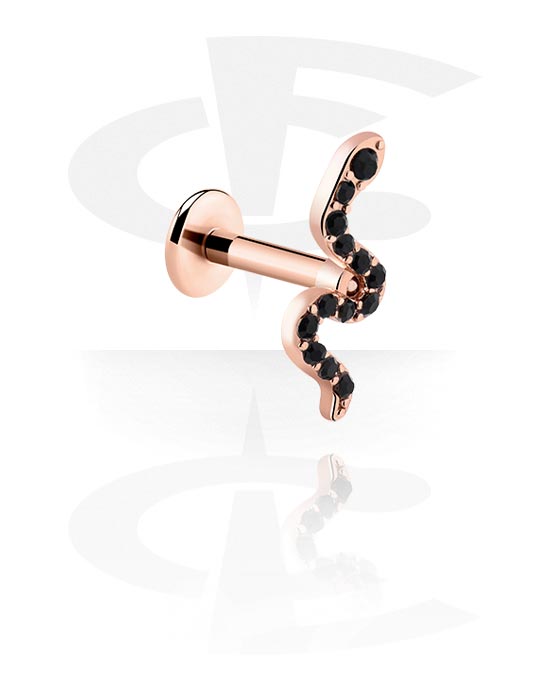 Labrets, Labret with snake design and crystal stones, Rose Gold Plated Surgical Steel 316L, Rose Gold Plated Brass