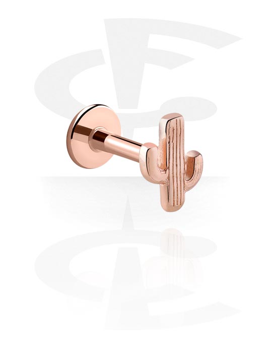 Labrets, Labret with cactus design, Rose Gold Plated Stainless Steel 316L, Rose Gold Plated Brass