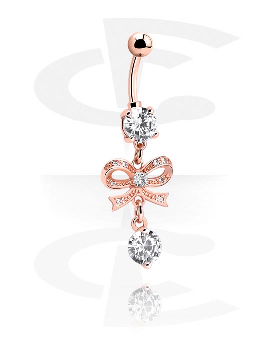 Curved Barbells, Belly button ring (surgical steel, rose gold, shiny finish) with Bow Design and crystal stones, Rose Gold Plated Surgical Steel 316L