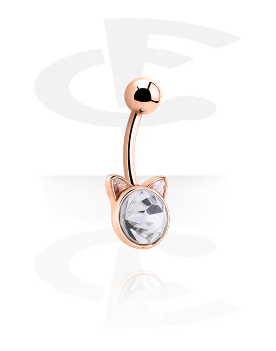 Bananer, Belly button ring (surgical steel, rose gold, shiny finish) med kattdesign och kristallsten, Roséförgyllt kirurgiskt stål 316L ,  Roséförgylld mässing