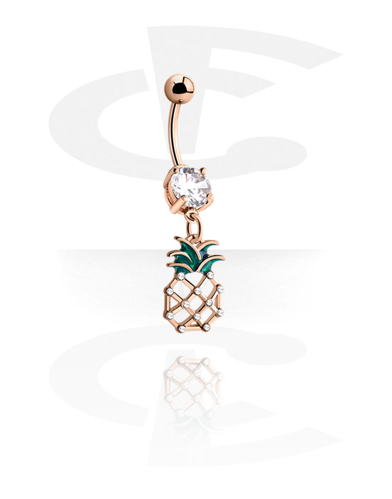 Curved Barbells, Fashion Banana with pineapple design, Rose Gold Plated Surgical Steel 316L