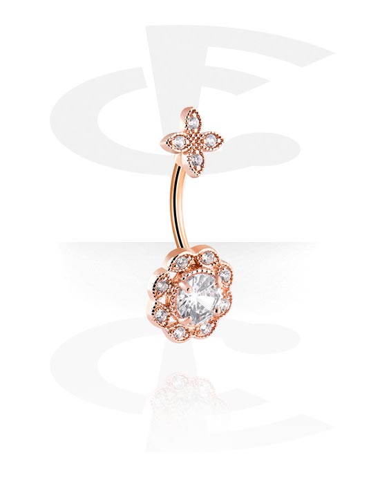Curved Barbells, Fashion Banana with crystal stones, Rose Gold Plated Surgical Steel 316L ,  Rose Gold Plated Brass