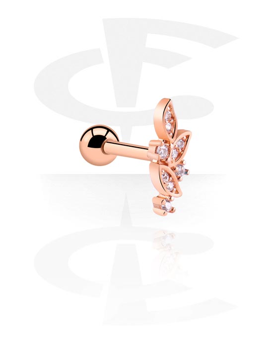Helix / Tragus, Tragus Piercing with crystal stones, Rose Gold Plated Surgical Steel 316L, Rose Gold Plated Brass