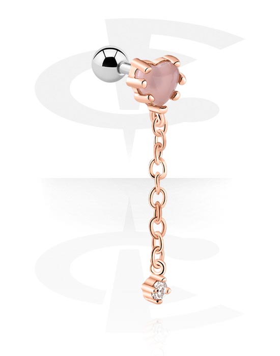 Helix & Tragus, Tragus Piercing with heart attachment, Rose Gold Plated Surgical Steel 316L, Rose Gold Plated Brass