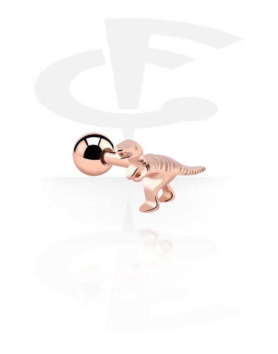 Helix / Tragus, Tragus Piercing with dinosaur design, Rose Gold Plated Surgical Steel 316L, Rose Gold Plated Brass
