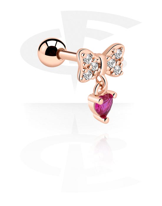 Helix / Tragus, Tragus Piercing med crystal stones, Rosegold Plated Surgical Steel 316L ,  Rosegold Plated Brass