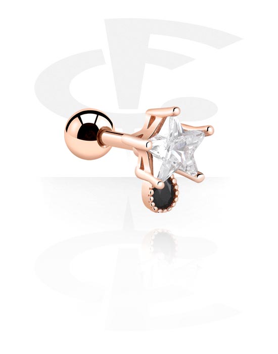 Helix / Tragus, Tragus Piercing with star design and crystal stones, Rose Gold Plated Surgical Steel 316L ,  Rose Gold Plated Brass