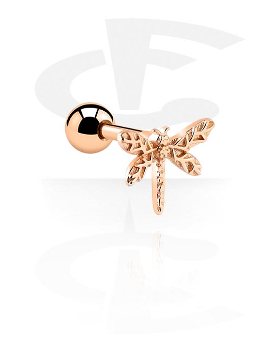 Helix & Tragus, Tragus Piercing with dragonfly design, Rose Gold Plated Surgical Steel 316L, Rose Gold Plated Brass