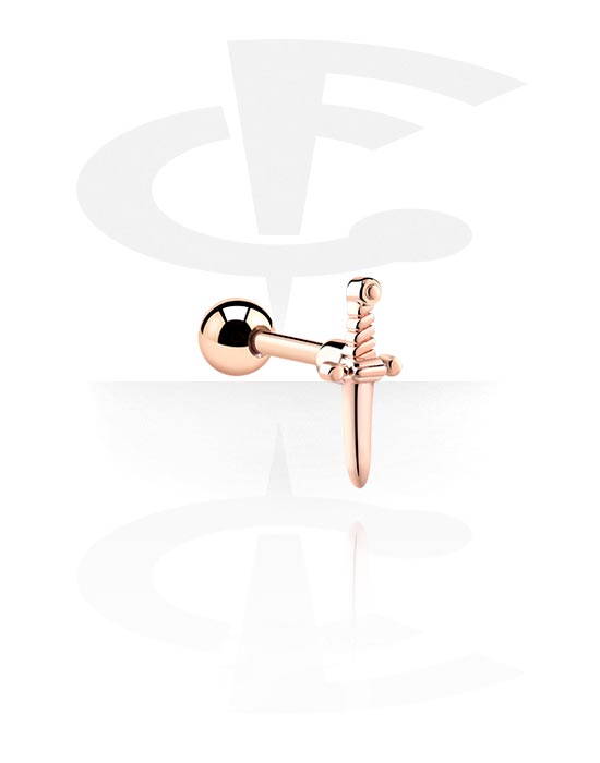 Helix & Tragus, Tragus Piercing with sword design, Rose Gold Plated Surgical Steel 316L, Rose Gold Plated Brass