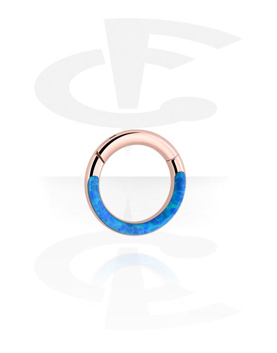 Renkaat, Multi-purpose clicker (surgical steel, rose gold, shiny finish) kanssa Synthetic Opal, Ruusukultapinnoitteinen kirurginteräs 316L