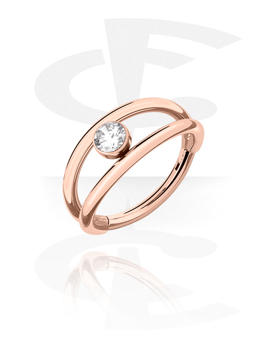 Piercing Rings, Piercing clicker (stainless steel, rose gold, shiny finish) with crystal stone, Rose Gold Plated Stainless Steel 316L