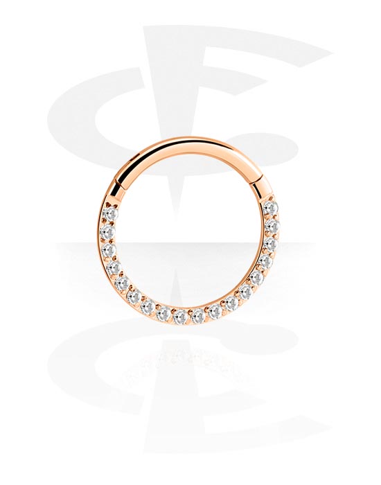 Piercing Rings, Multi-Purpose Clicker with crystal stones, Rose Gold Plated Surgical Steel 316L