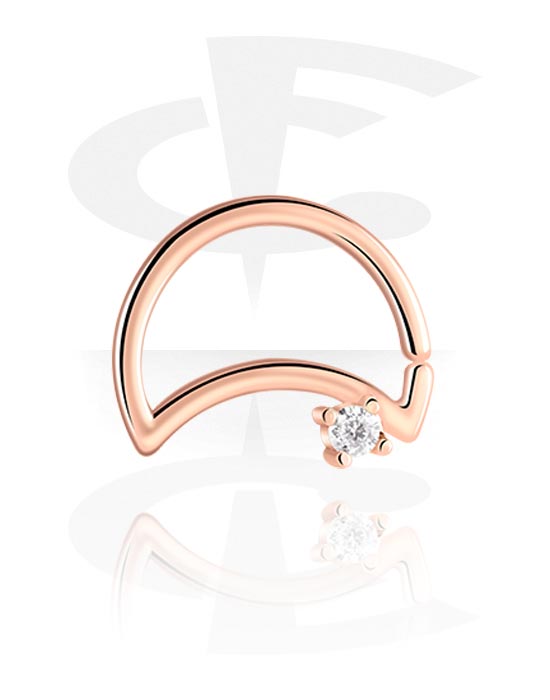 Piercing Rings, Continuous ring (surgical steel, rose gold, shiny finish) with crystal stone, Rose Gold Plated Brass