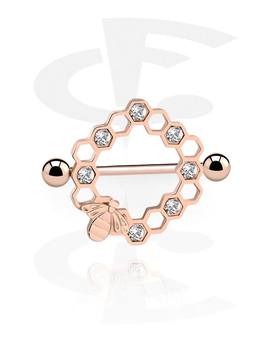 Nipple Piercings, Nipple Shield with crystal stones, Rose Gold Plated Surgical Steel 316L ,  Rose Gold Plated Brass