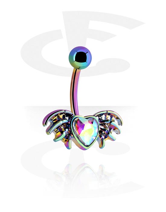 Curved Barbells, Belly button ring (surgical steel, anodized) with heart design and crystal stone, Surgical Steel 316L