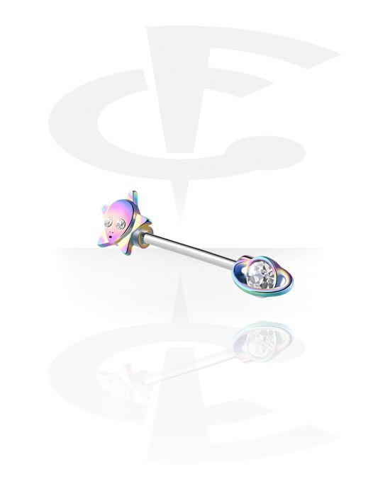 Nipple Piercings, Nipple Barbell with crystal stone, Surgical Steel 316L, Plated Brass