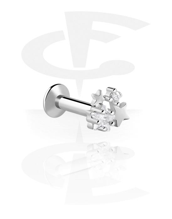 Labrets, Internally Threaded Labret with star attachment, Surgical Steel 316L, Plated Brass