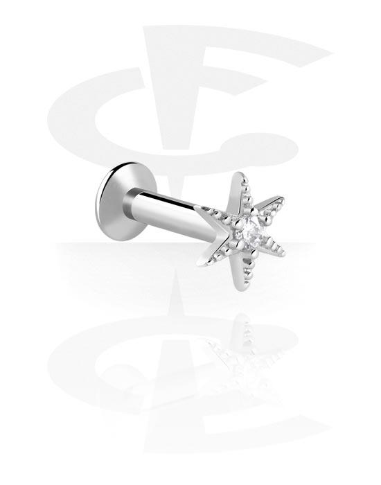 Labrets, Internally Threaded Labret with star attachment, Surgical Steel 316L, Plated Brass