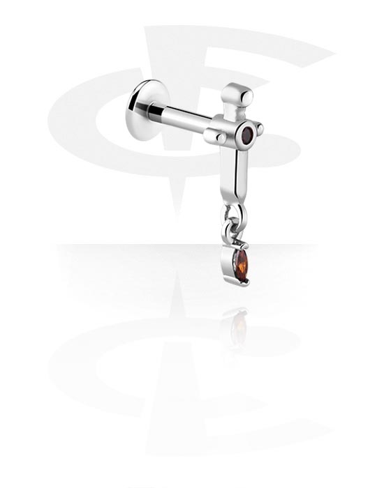 Labrets, Labret with cross design, Surgical Steel 316L ,  Plated Brass