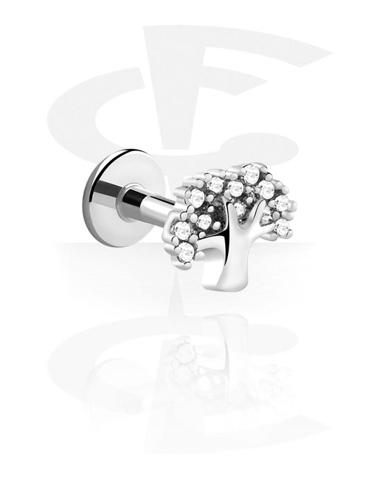 Labrets, Labret with tree design and crystal stones, Surgical Steel 316L, Plated Brass