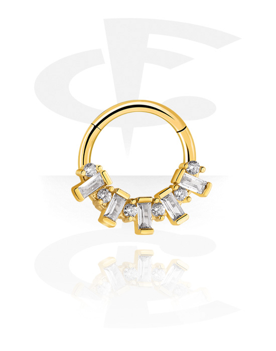 Piercingringar, Multi-purpose clicker (surgical steel, gold, shiny finish) med kristallstenar, Förgyllt kirurgiskt stål 316L