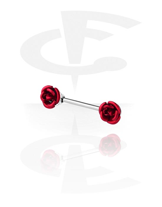 Nipple Piercings, Nipple Barbell with rose design, Surgical Steel 316L, Plated Brass