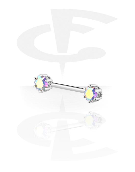 Nipple Piercings, Nipple Piercing with crystal stones, Surgical Steel 316L ,  Plated Brass