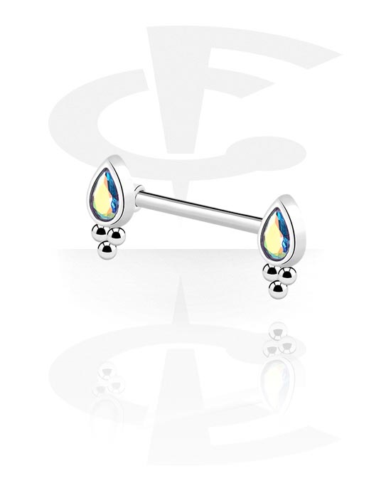 Nipple Piercings, Nipple Barbell with crystal stones, Surgical Steel 316L ,  Plated Brass