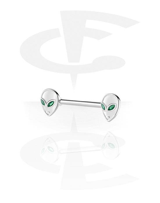 Nipple Piercings, Nipple Barbell with Alien Design , Surgical Steel 316L ,  Plated Brass