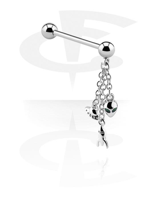 Nipple Piercings, Nipple Barbell with alien attachment, Surgical Steel 316L ,  Plated Brass