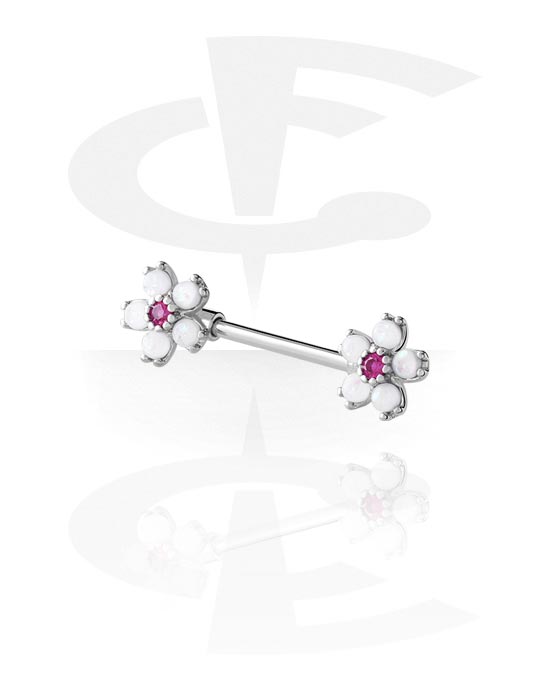 Nipple Piercings, Nipple Barbell with flower attachment, Surgical Steel 316L, Plated Brass