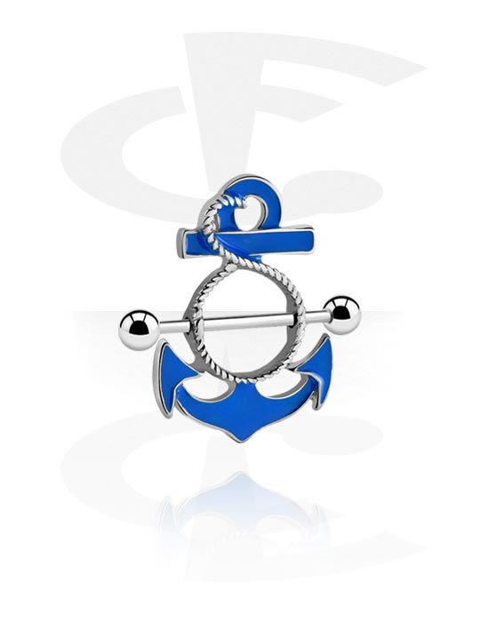 Nipple Piercings, Nipple Shield with anchor design, Surgical Steel 316L, Plated Brass