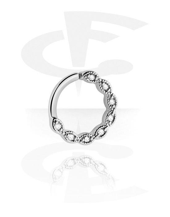 Piercing Rings, Continuous ring (surgical steel, silver, shiny finish) with crystal stones, Surgical Steel 316L