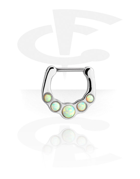Nesestaver og -ringer, Septum Clicker med Synthetic Opal, Surgical Steel 316L