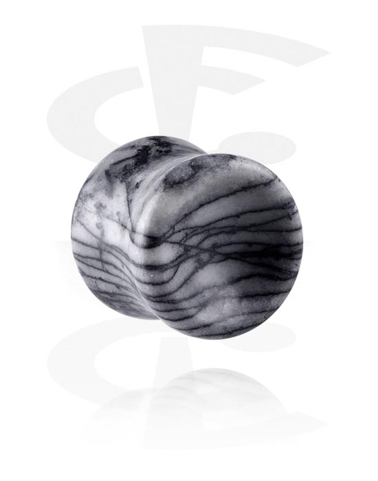 Tunnlar & Pluggar, Double flared plug (stone) med black and white design och concave front, Sten