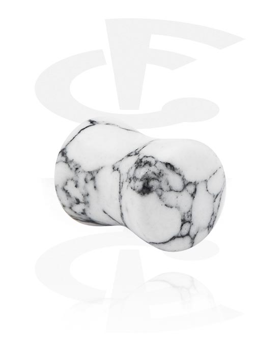 Tunele & plugi, Double flared plug (stone, white) z marble design, Kamień syntetyczny