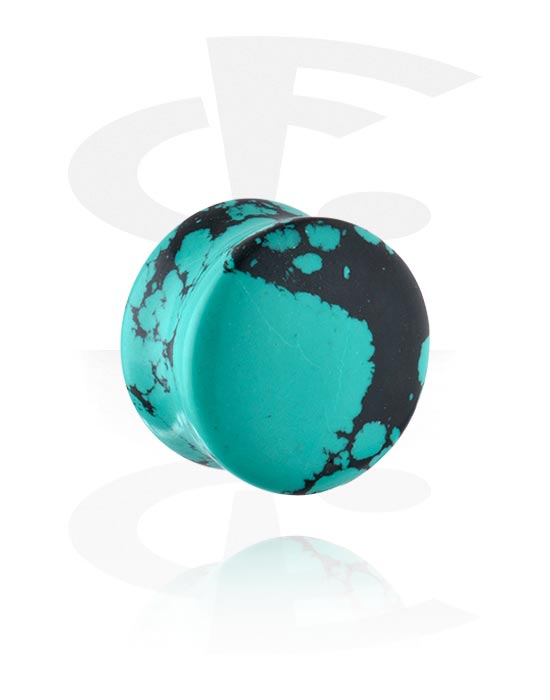 Tunnels & Plugs, Double flared plug (stone) avec turquoise marble design, Pierre synthétique