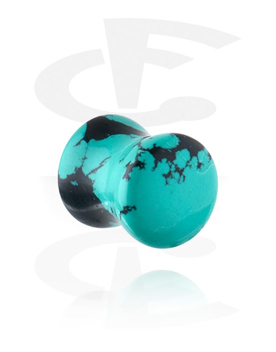 Tunnels & Plugs, Double flared plug (stone) with turquoise marble design, Synthetic Stone