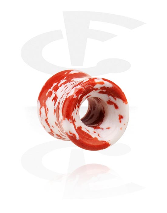 Tunneler & plugger, Double flared tunnel (stone) med white and red design, Stone