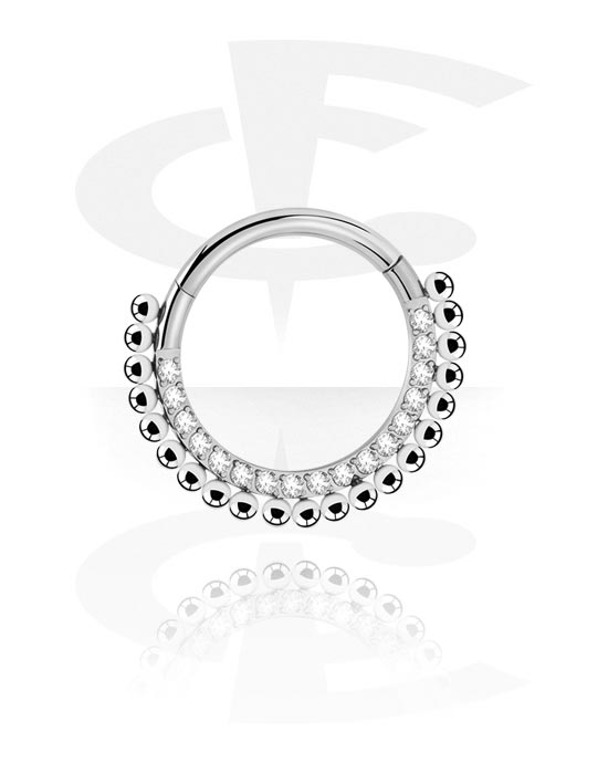 Piercing Ringe, Piercing-Klicker (Chirurgenstahl, silber, glänzend) mit Kristallsteinchen, Titan