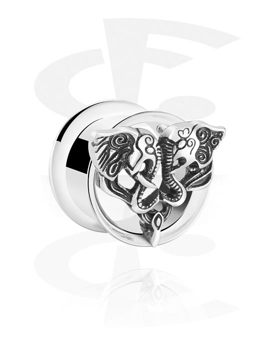 Tunnels & Plugs, Double flared tunnel (surgical steel, silver, shiny finish) with elephant design, Surgical Steel 316L