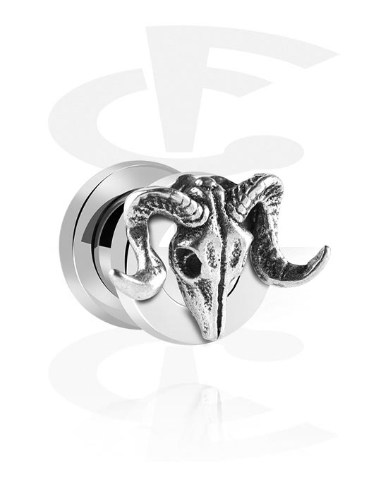 Tunnels & Plugs, Screw-on tunnel (surgical steel, silver) avec bull skull design , Acier chirurgical 316L