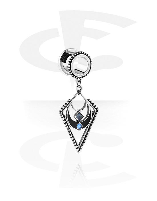 Tunele & plugi, Screw-on tunnel (surgical steel, silver) z moon charm, Stal chirurgiczna 316L