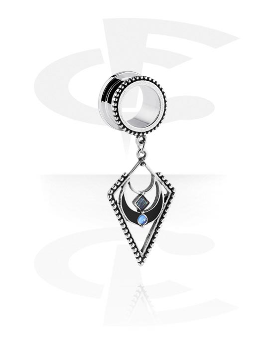 Tunneler & plugger, Screw-on tunnel (surgical steel, silver) med moon charm, Surgical Steel 316L