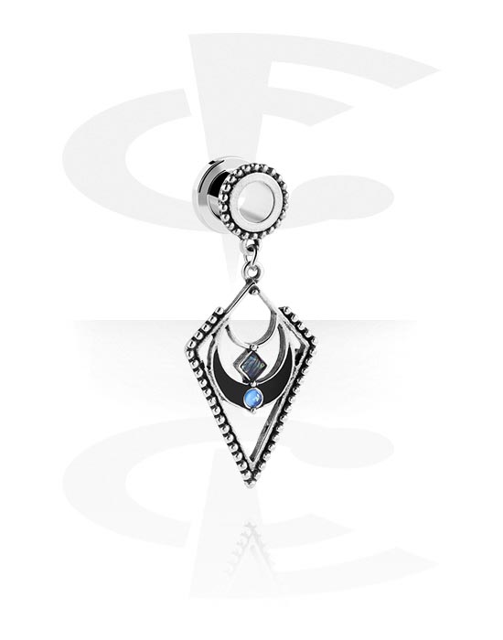 Tunele & plugi, Screw-on tunnel (surgical steel, silver) z moon charm, Stal chirurgiczna 316L