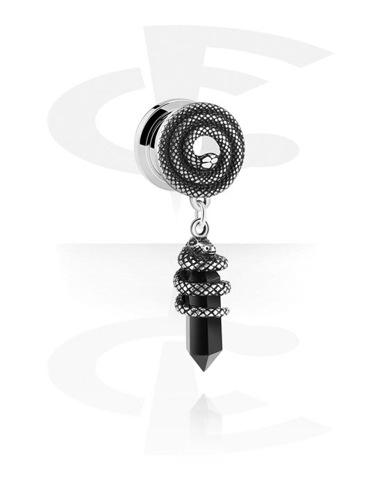 Tunnels & Plugs, Screw-on tunnel (surgical steel, silver) avec snake design et Pendentif, Acier chirurgical 316L