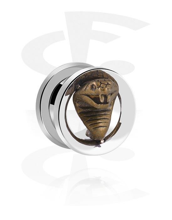 Tunnels & Plugs, Screw-on tunnel (surgical steel, silver, shiny finish) with snake design, Surgical Steel 316L