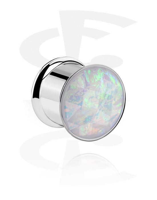 Tunnels & Plugs, Double flared tunnel (surgical steel, silver, shiny finish) with shimmery inlay, Surgical Steel 316L